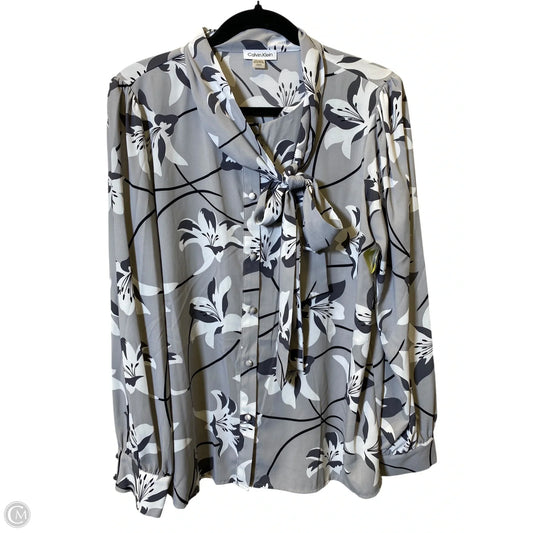 Blouse Long Sleeve By Calvin Klein In Floral Print, Size: L