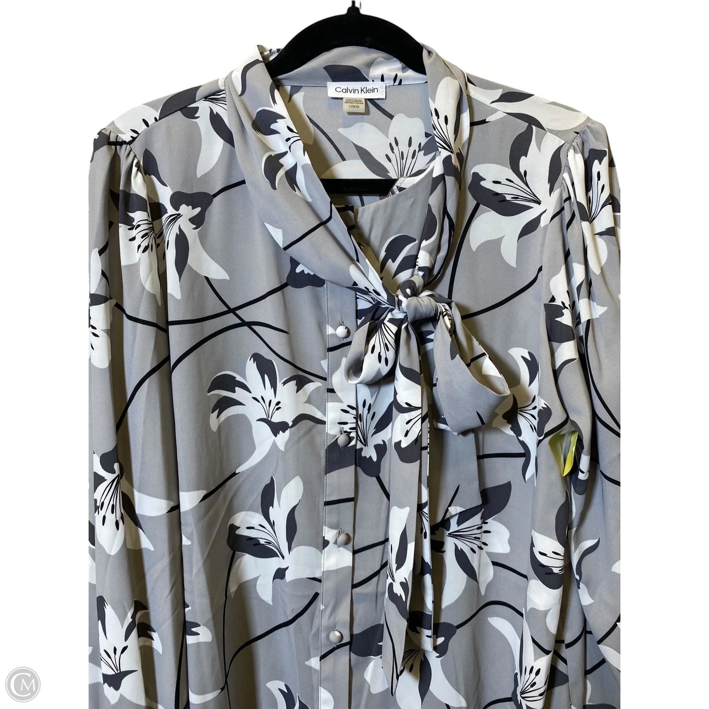 Blouse Long Sleeve By Calvin Klein In Floral Print, Size: L