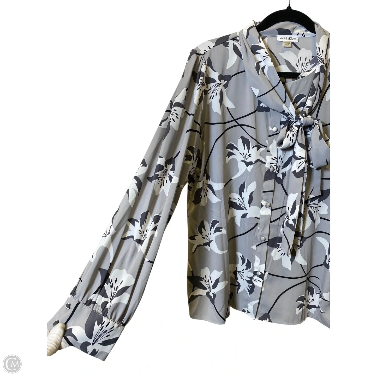 Blouse Long Sleeve By Calvin Klein In Floral Print, Size: L