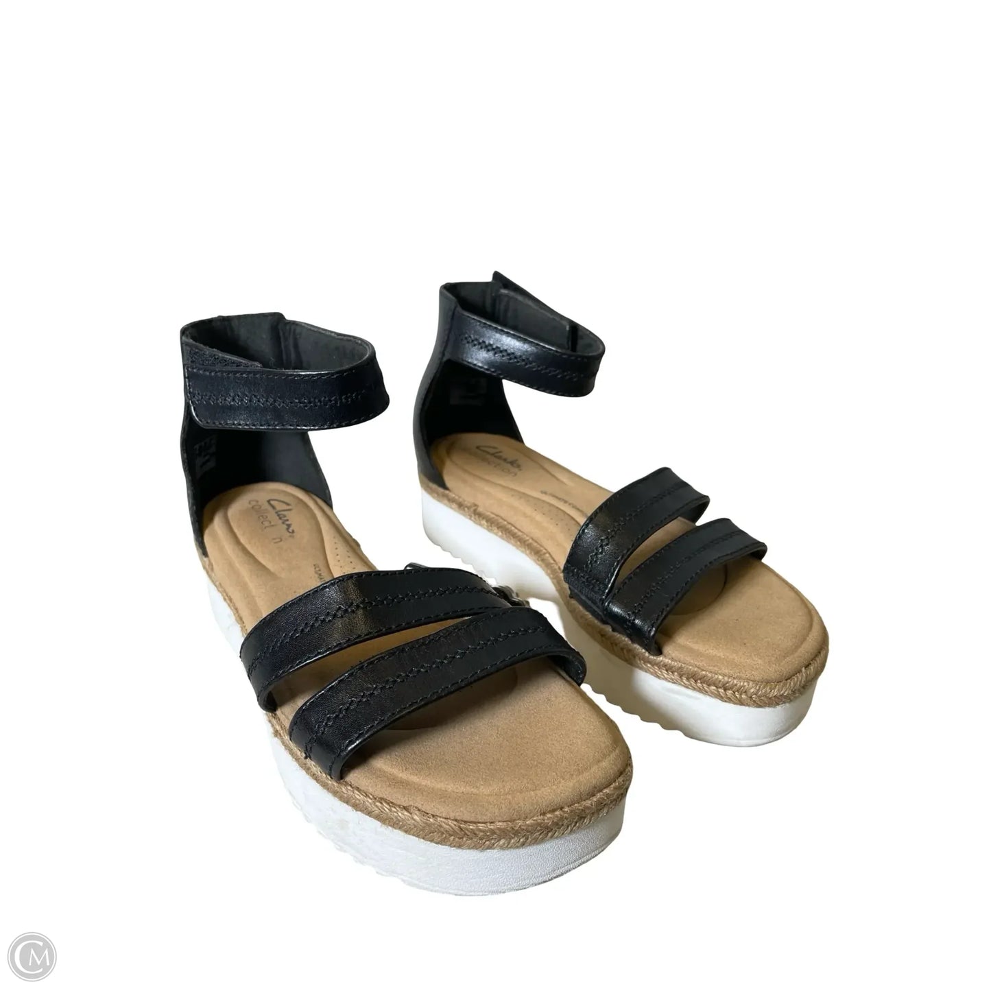 Sandals Heels Wedge By Clarks In Black & Tan, Size: 7