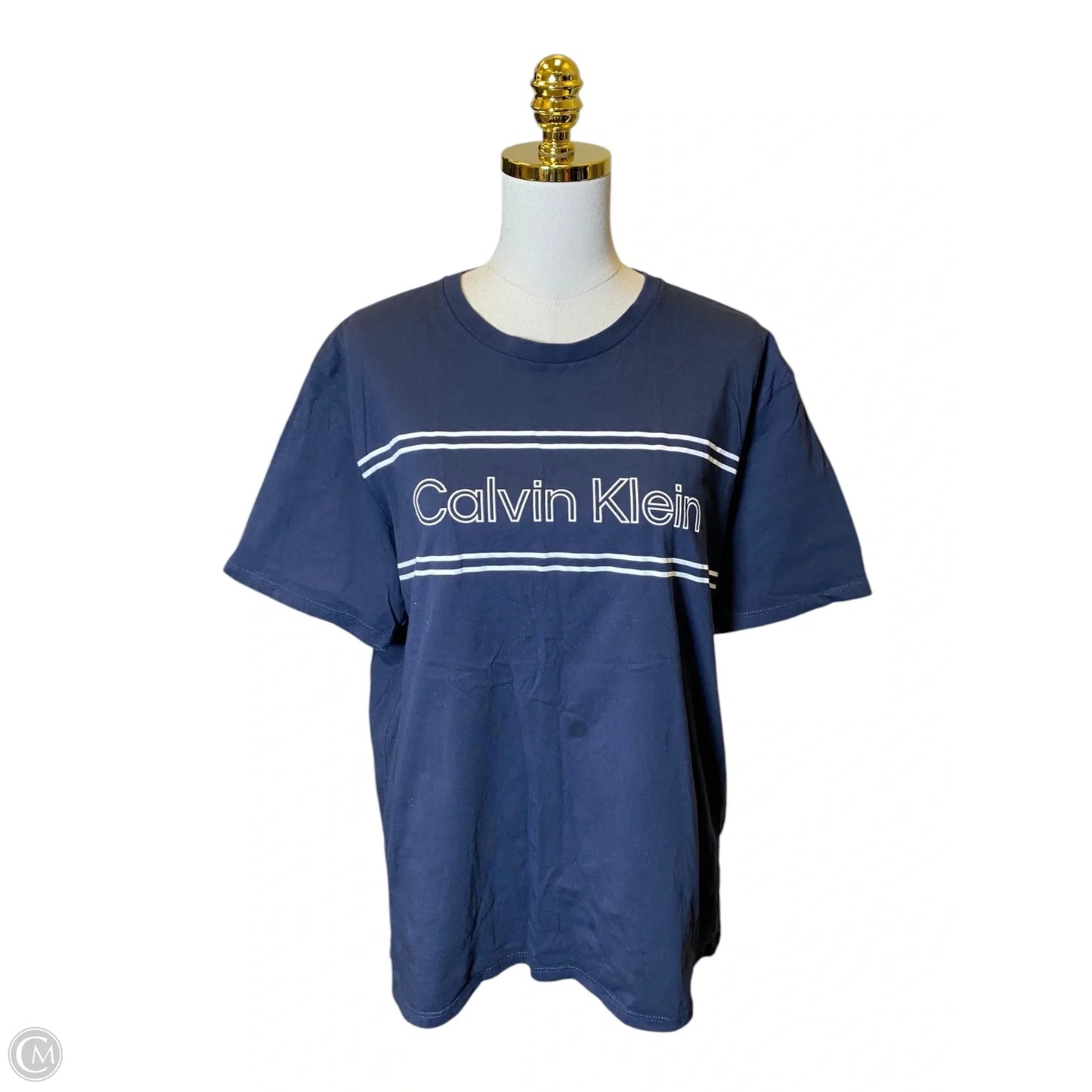 Top Short Sleeve By Calvin Klein In Blue & White, Size: Xl