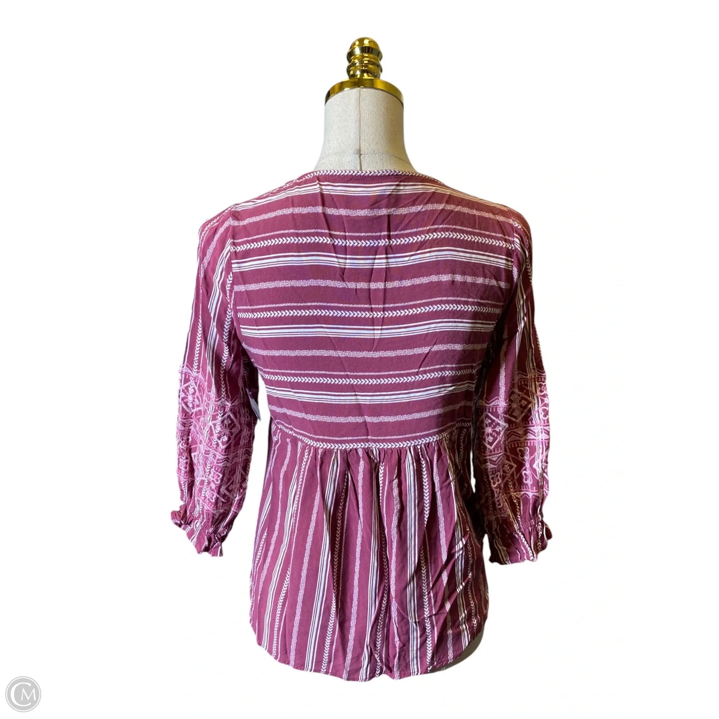 Blouse Long Sleeve By Savanna Jane In Pink & White, Size: S
