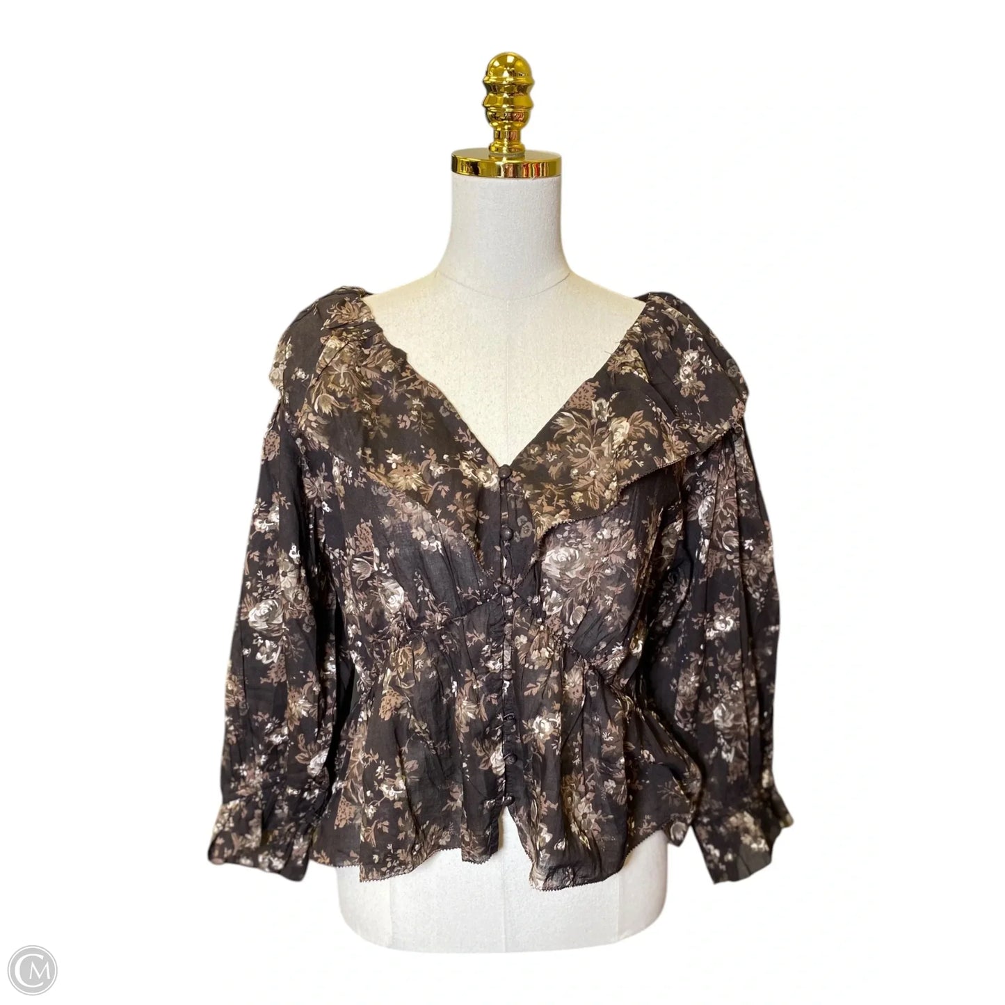 Top 3/4 Sleeve By Gap In Brown, Size: L