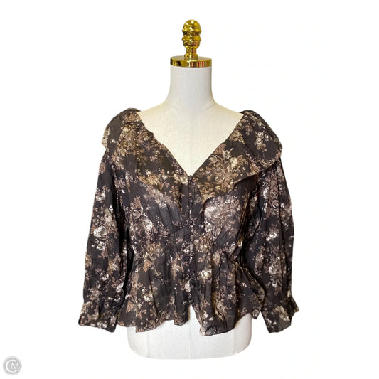 Top 3/4 Sleeve By Gap In Brown, Size: L