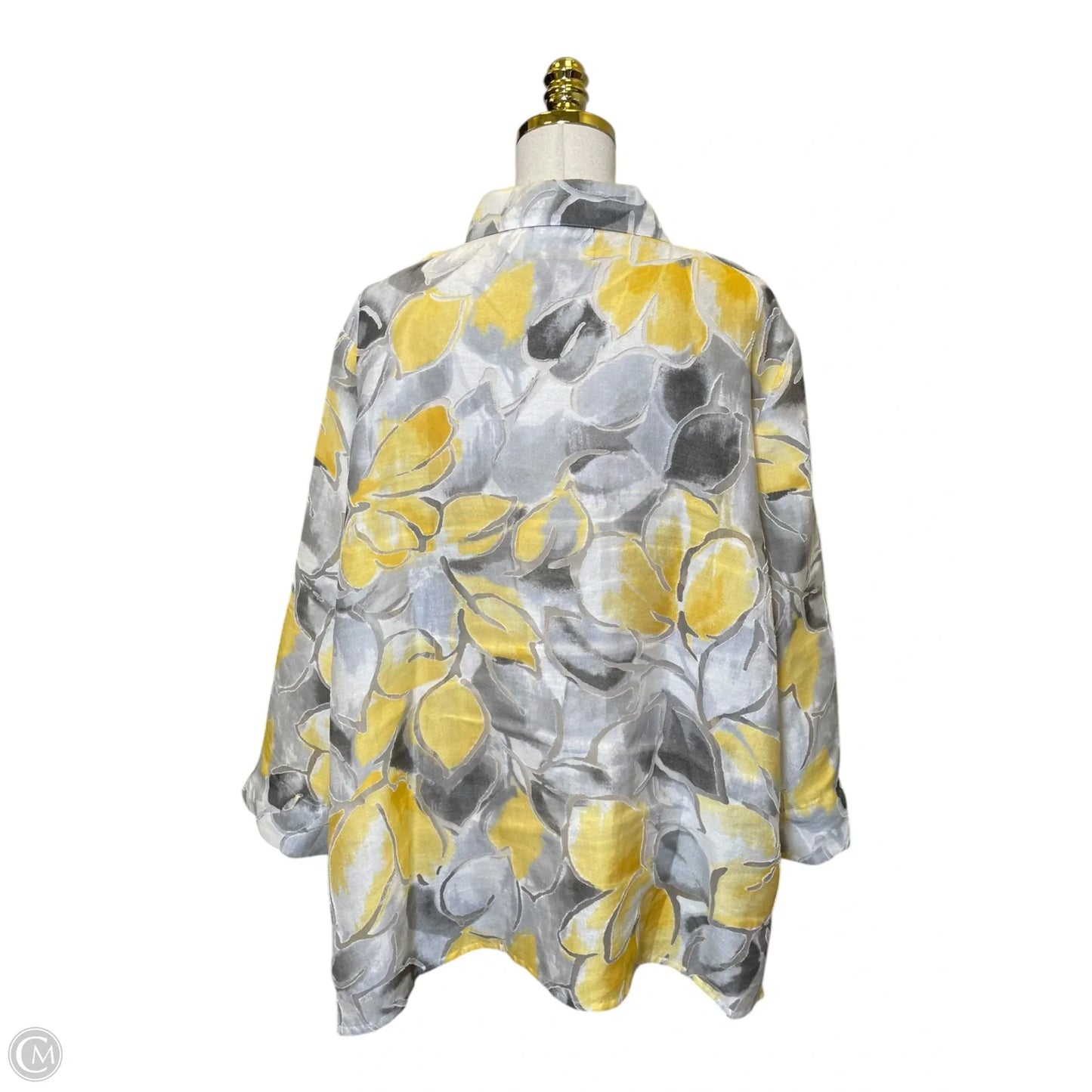 Top Long Sleeve By Alfred Dunner In Grey & Yellow, Size: 1x