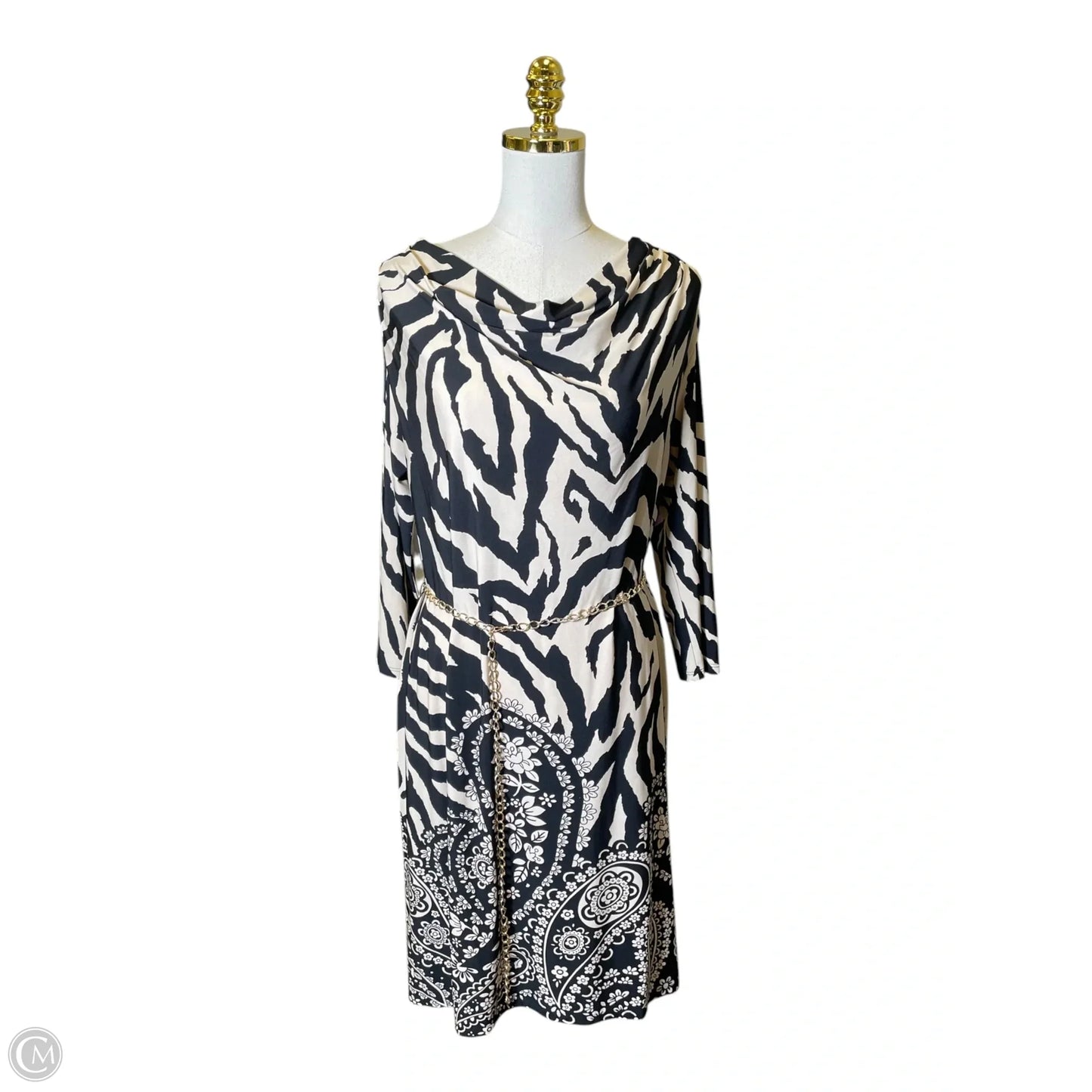 Dress Casual Midi By Christopher And Banks In Black & Cream, Size: L