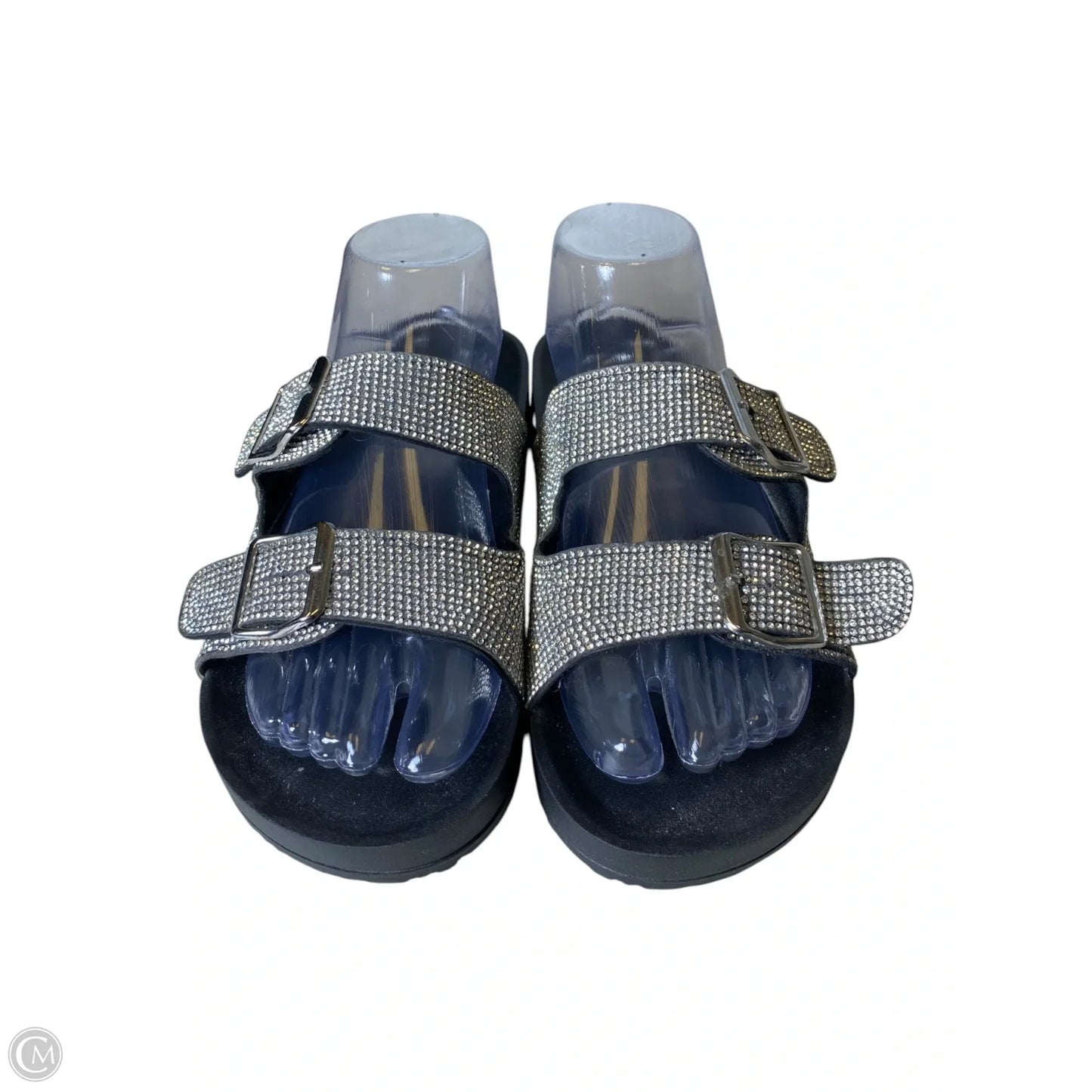 Sandals Flats By Madden Girl In Black & Silver, Size: 9