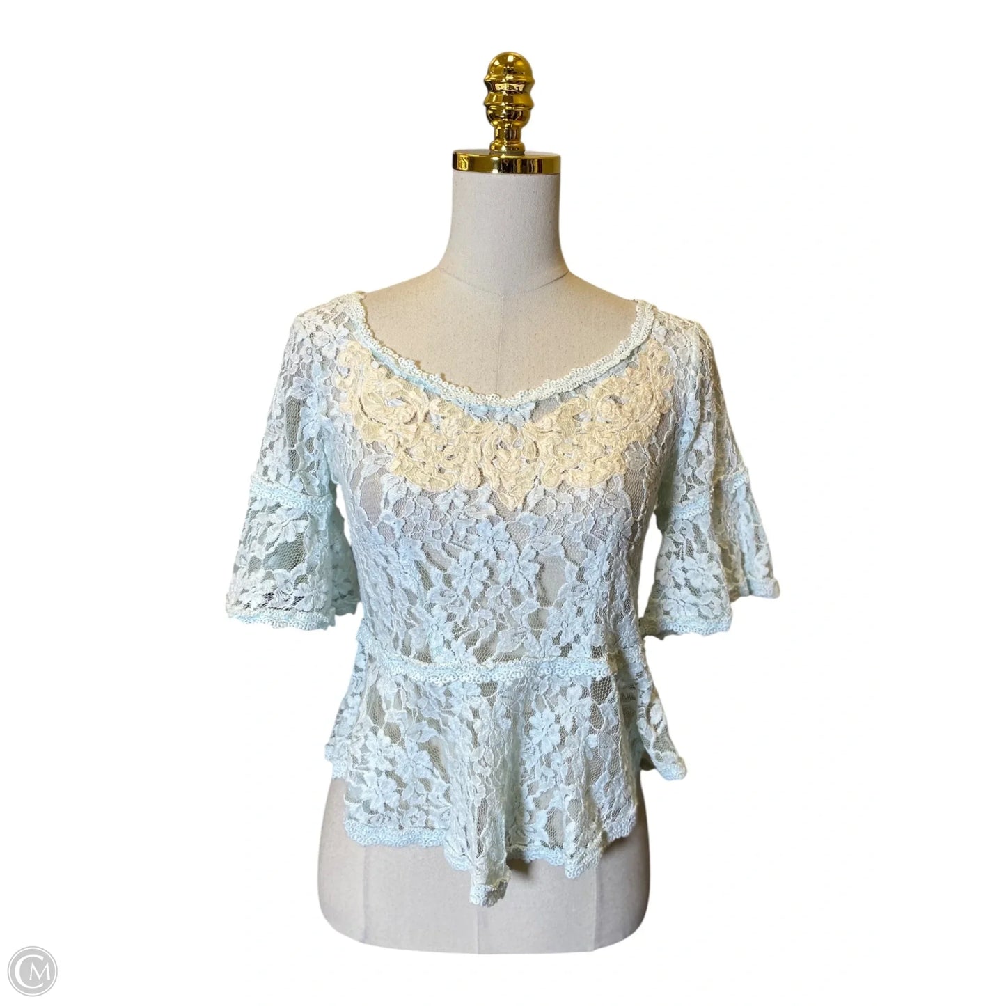 Top Short Sleeve By Free People In Blue & Cream, Size: Xs