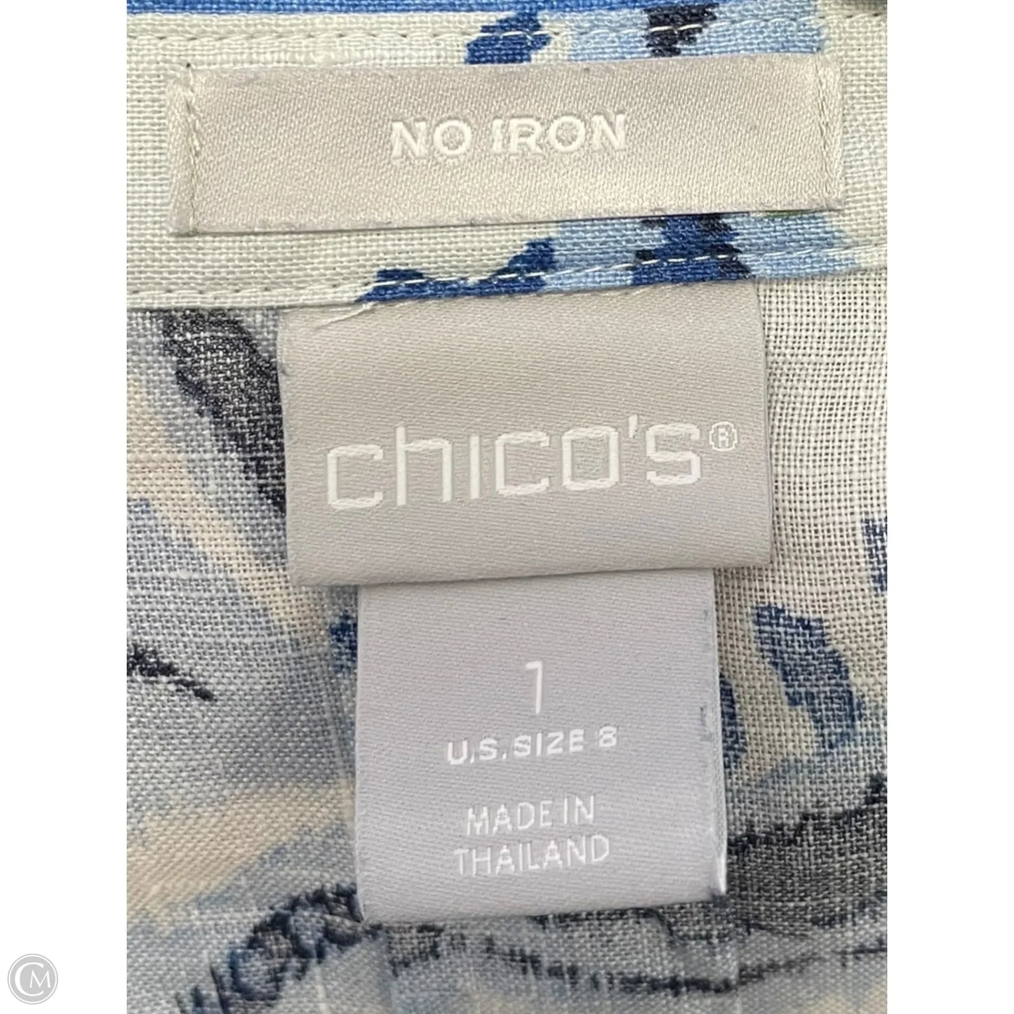 Top 3/4 Sleeve By Chicos In Blue & White, Size: M
