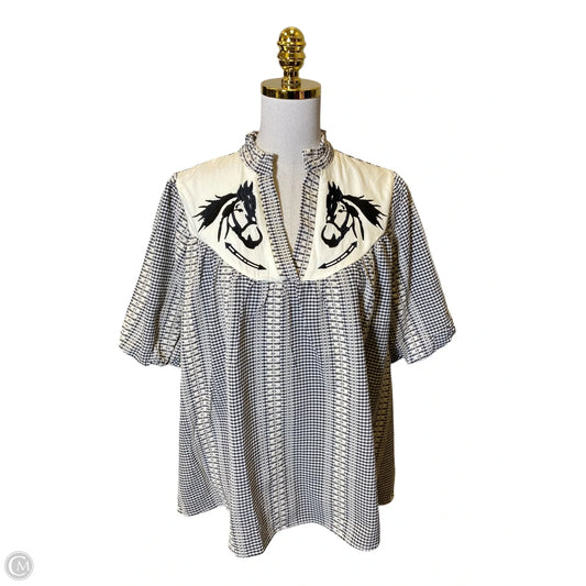 Top Short Sleeve By Southern Stitch In Black & Cream, Size: M