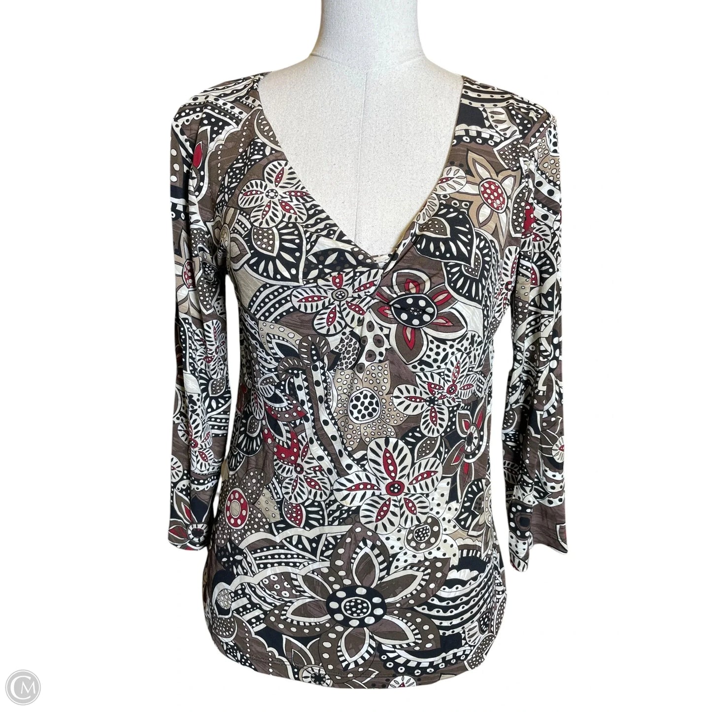 Top Long Sleeve By Chicos In Brown & Cream, Size: M