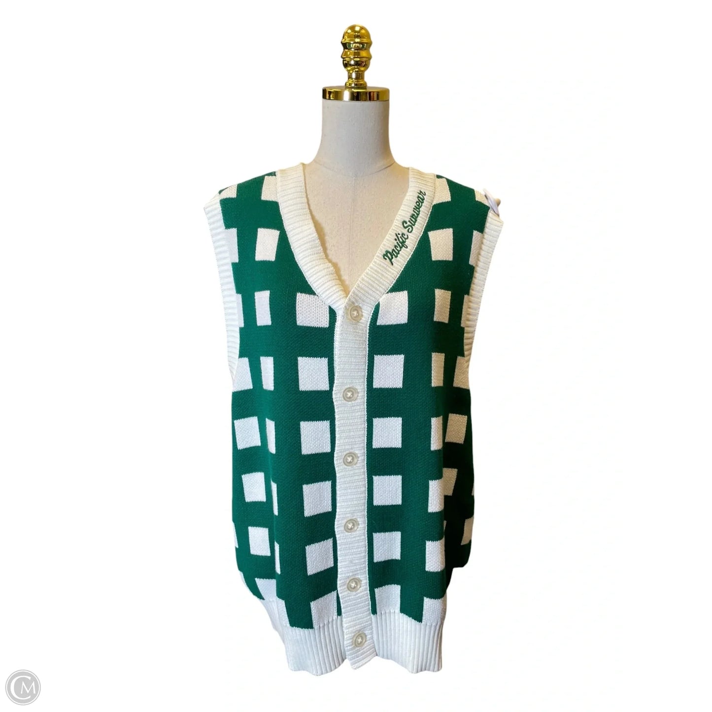 Vest Sweater By Pacsun In Green & White, Size: M