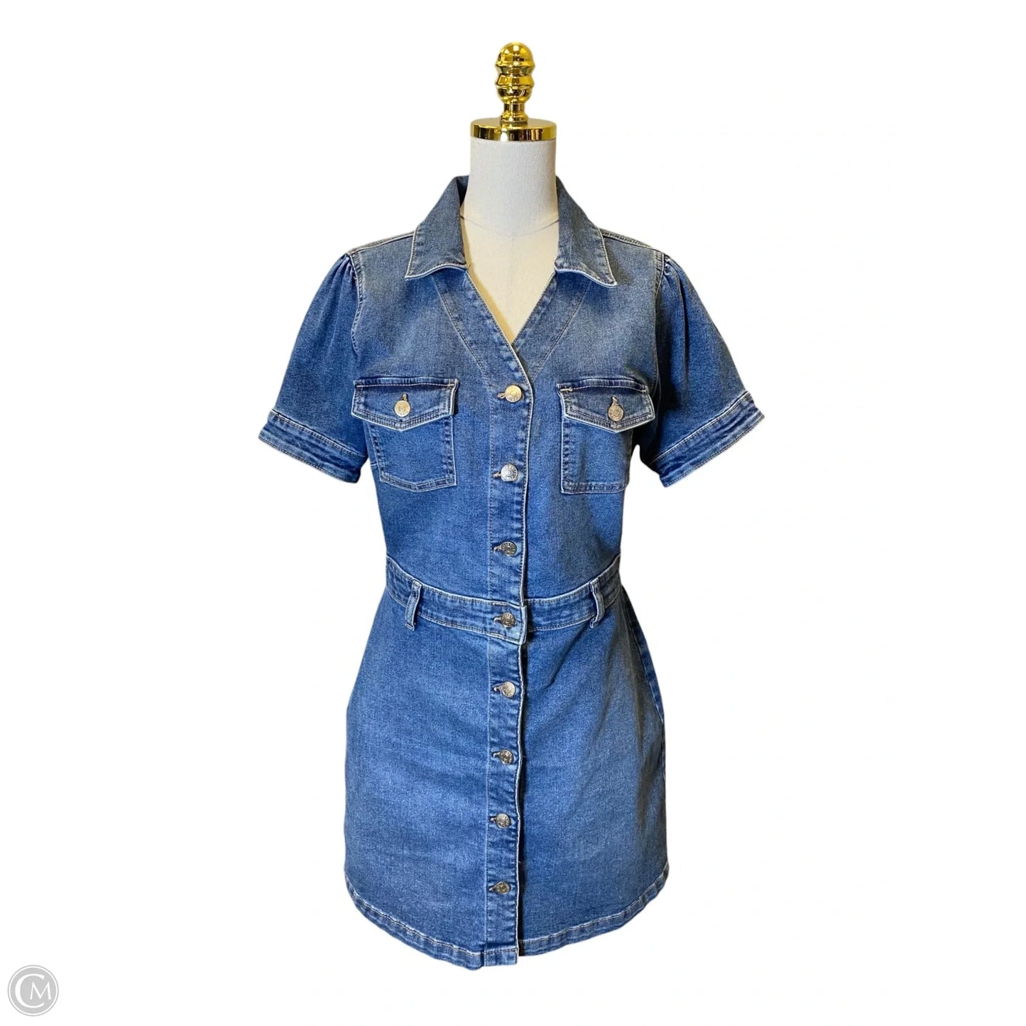 Dress Casual Midi By Celebrity Pink In Blue Denim, Size: L