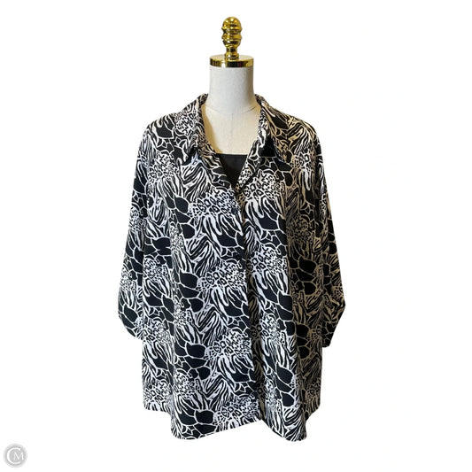 Top 3/4 Sleeve By Clothes Mentor In Black & White, Size: 4x