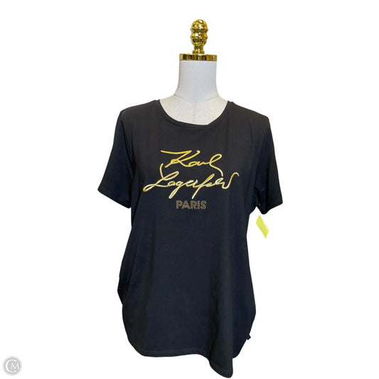 Top Short Sleeve Designer By Karl Lagerfeld In Black & Gold, Size: L