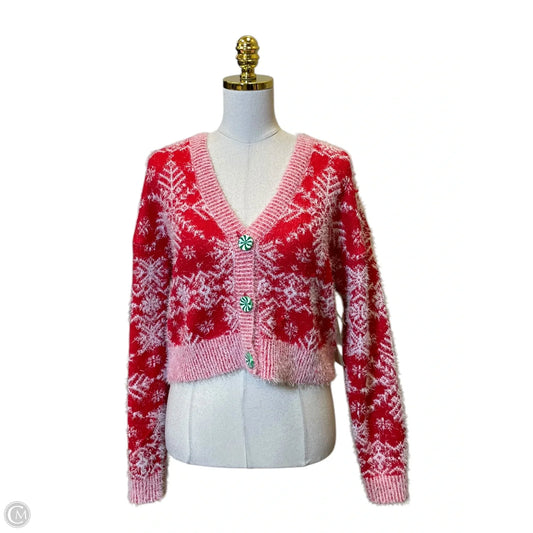 Sweater Cardigan By No Boundaries In Red & White, Size: M