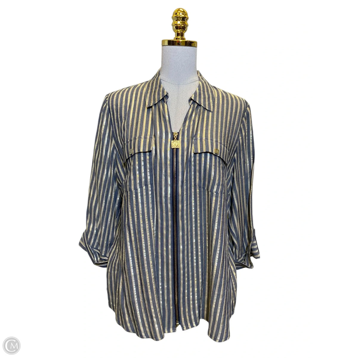 Top Long Sleeve By Anne Klein In Striped Pattern, Size: L