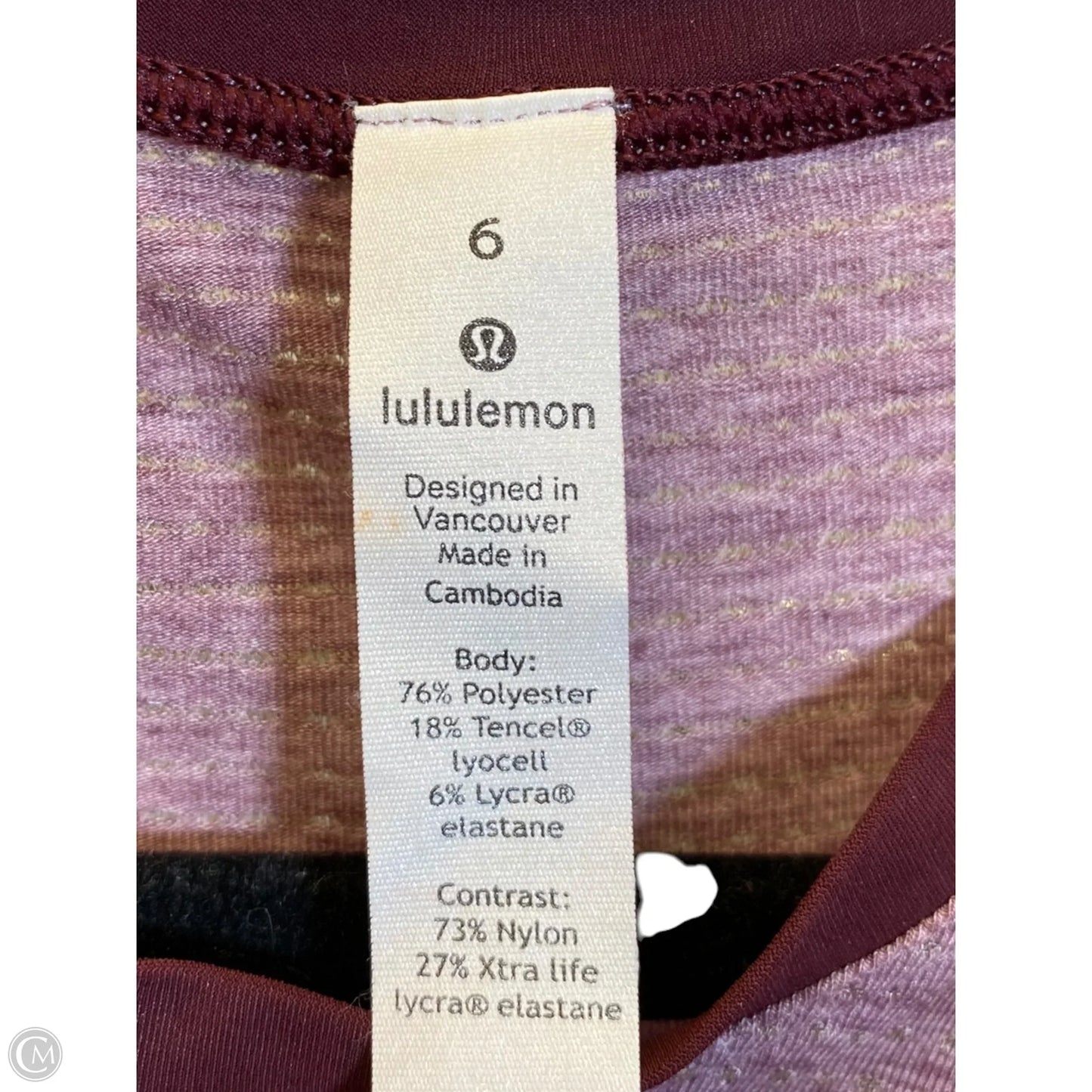 Athletic Top Short Sleeve By Lululemon In Maroon, Size: 6