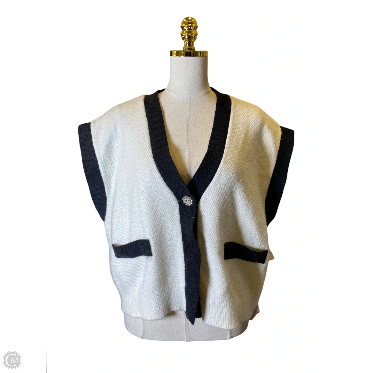 Vest Sweater By Ellen Tracy In Black & White, Size: L