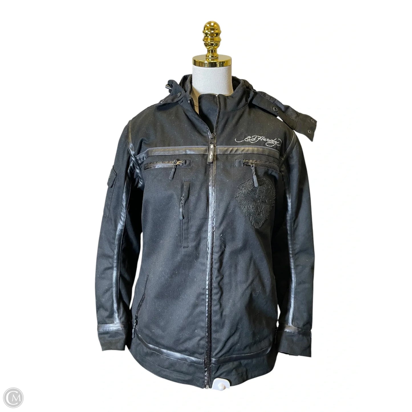 Jacket Leather By Ed Hardy In Black, Size: L