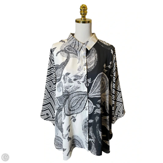 Top Long Sleeve By Rose And Olive In Black & White, Size: 2x