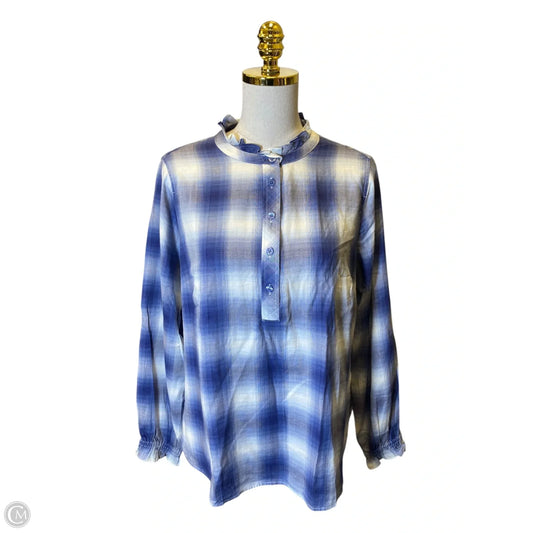 Top Long Sleeve By Talbots In Blue & White, Size: L