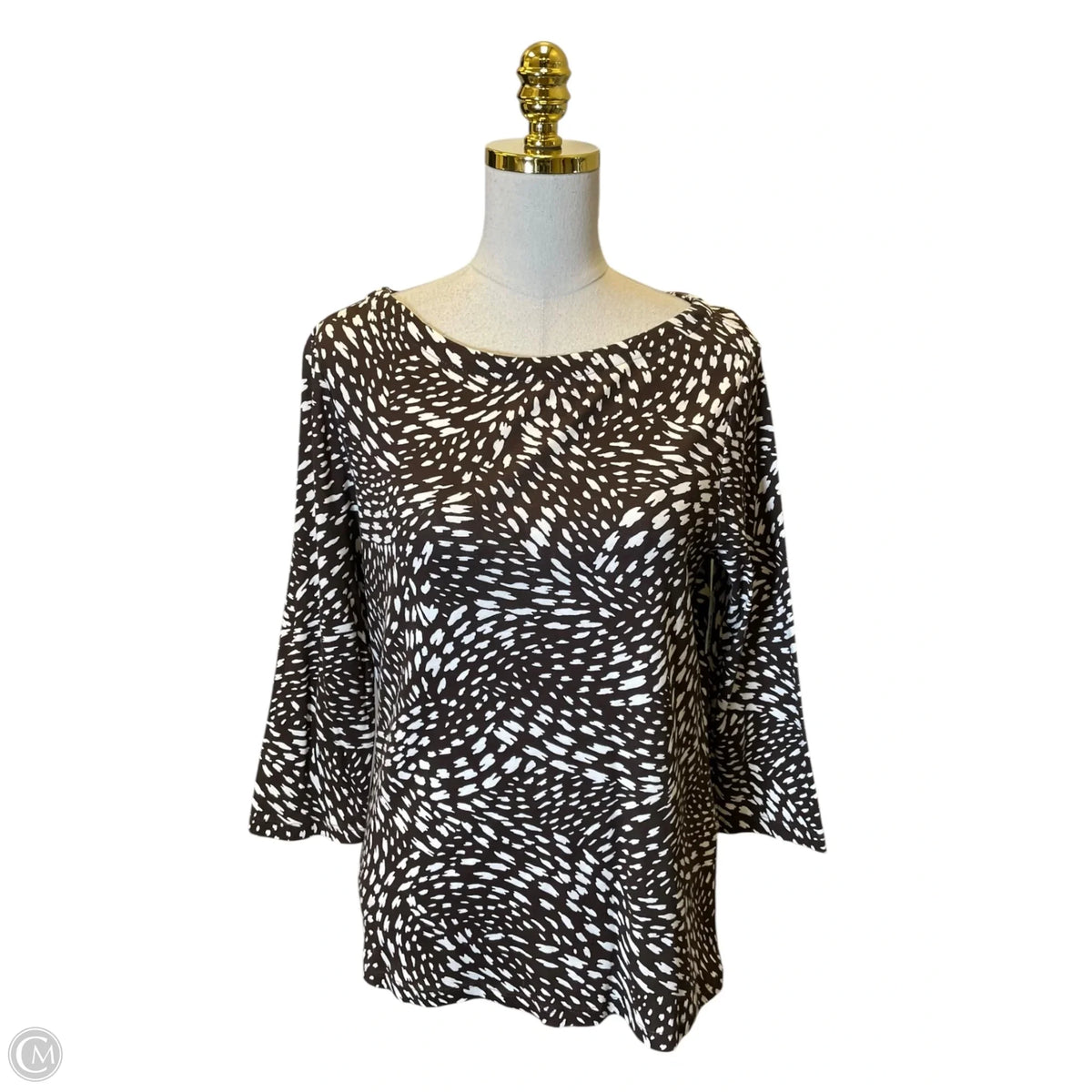 Top 3/4 Sleeve By Chicos In Brown & Cream, Size: M