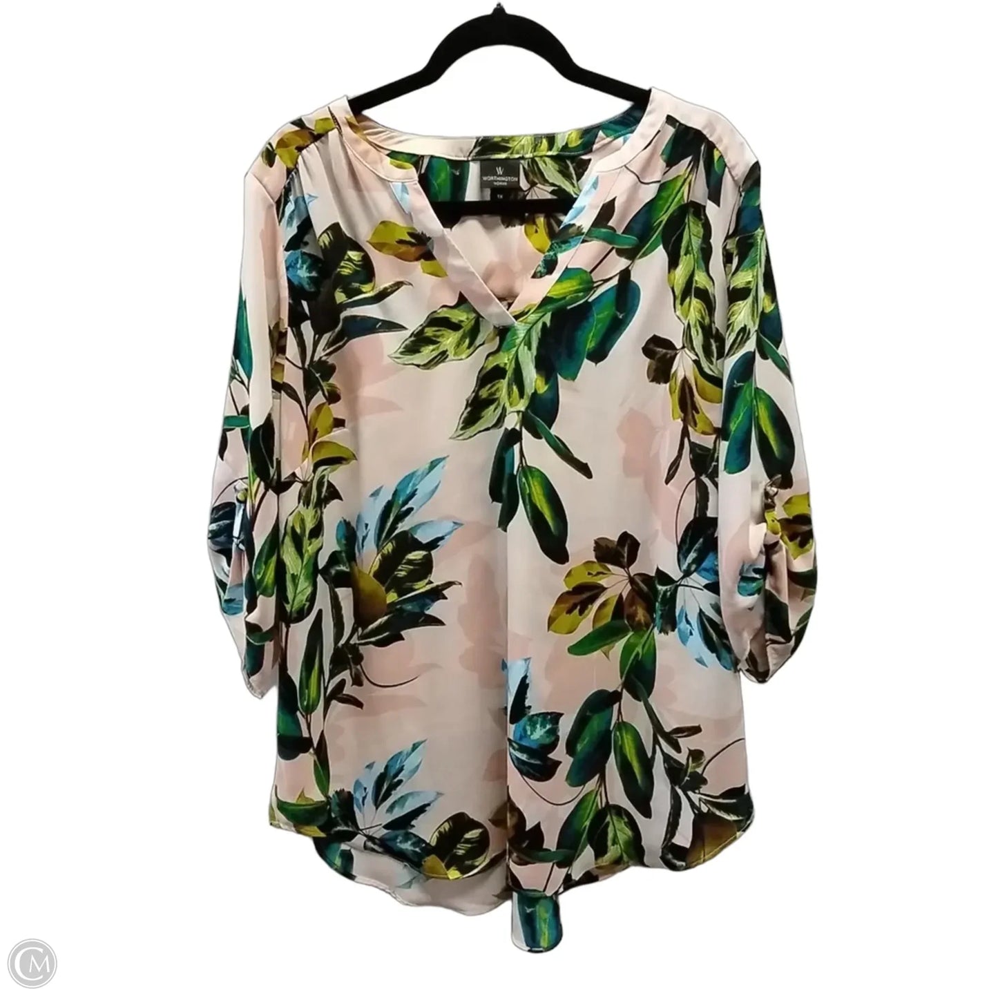 Blouse 3/4 Sleeve By Worthington In Floral Print, Size: 1x