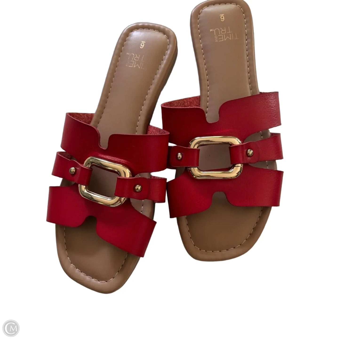 Sandals Flats By Time And Tru In Red & Tan, Size: 6