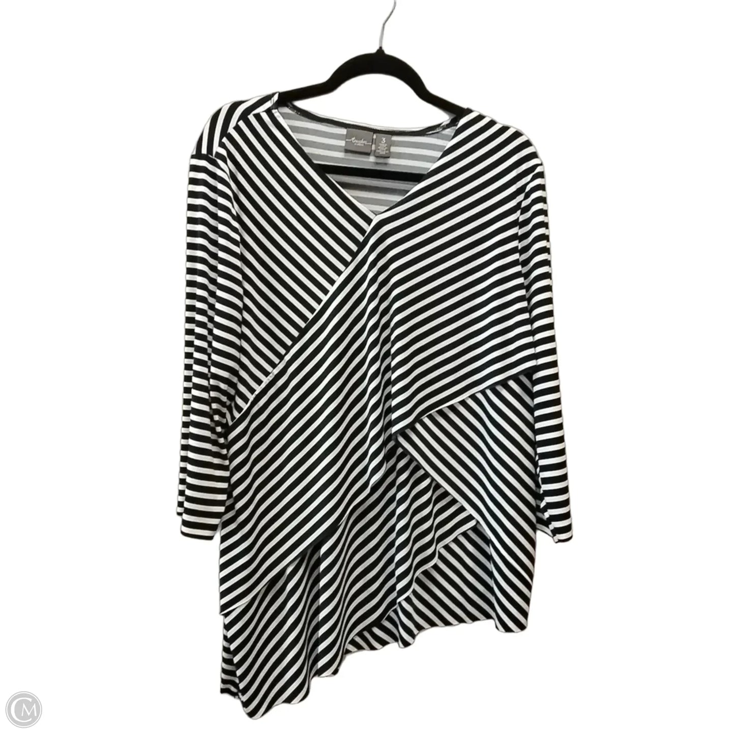 Blouse Long Sleeve By Chicos In Blue & White, Size: Xl