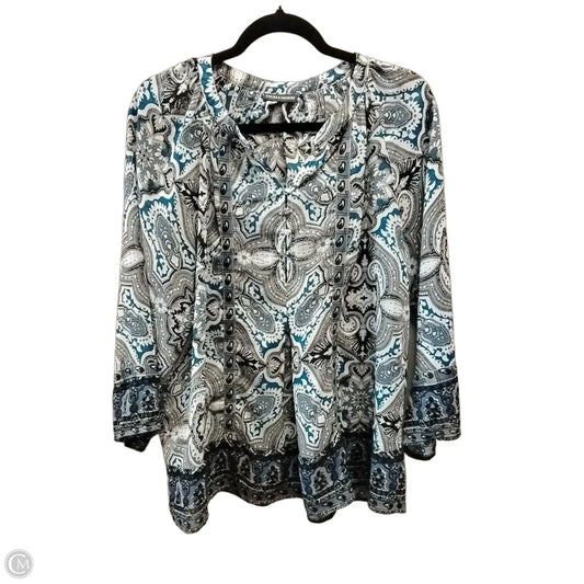 Blouse Long Sleeve By Chelsea And Theodore In Blue & White, Size: Xl