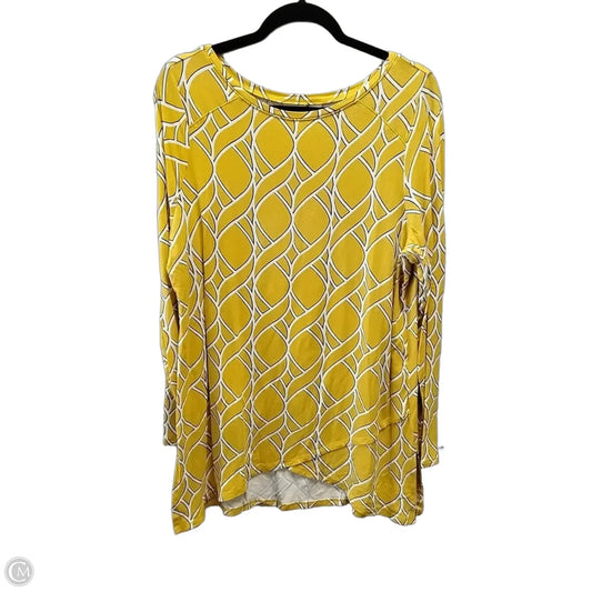Top Long Sleeve By Chicos In White & Yellow, Size: L