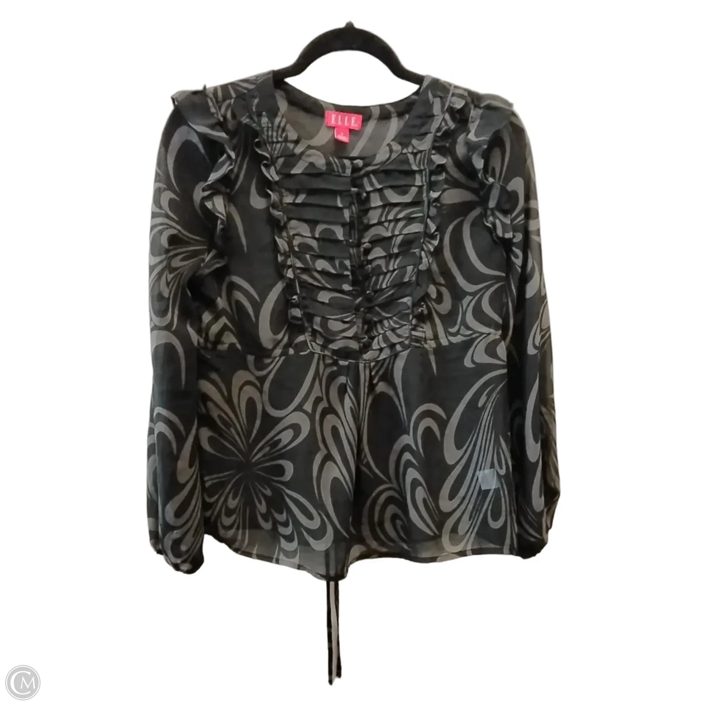 Blouse Long Sleeve By Elle In Black & Grey, Size: S