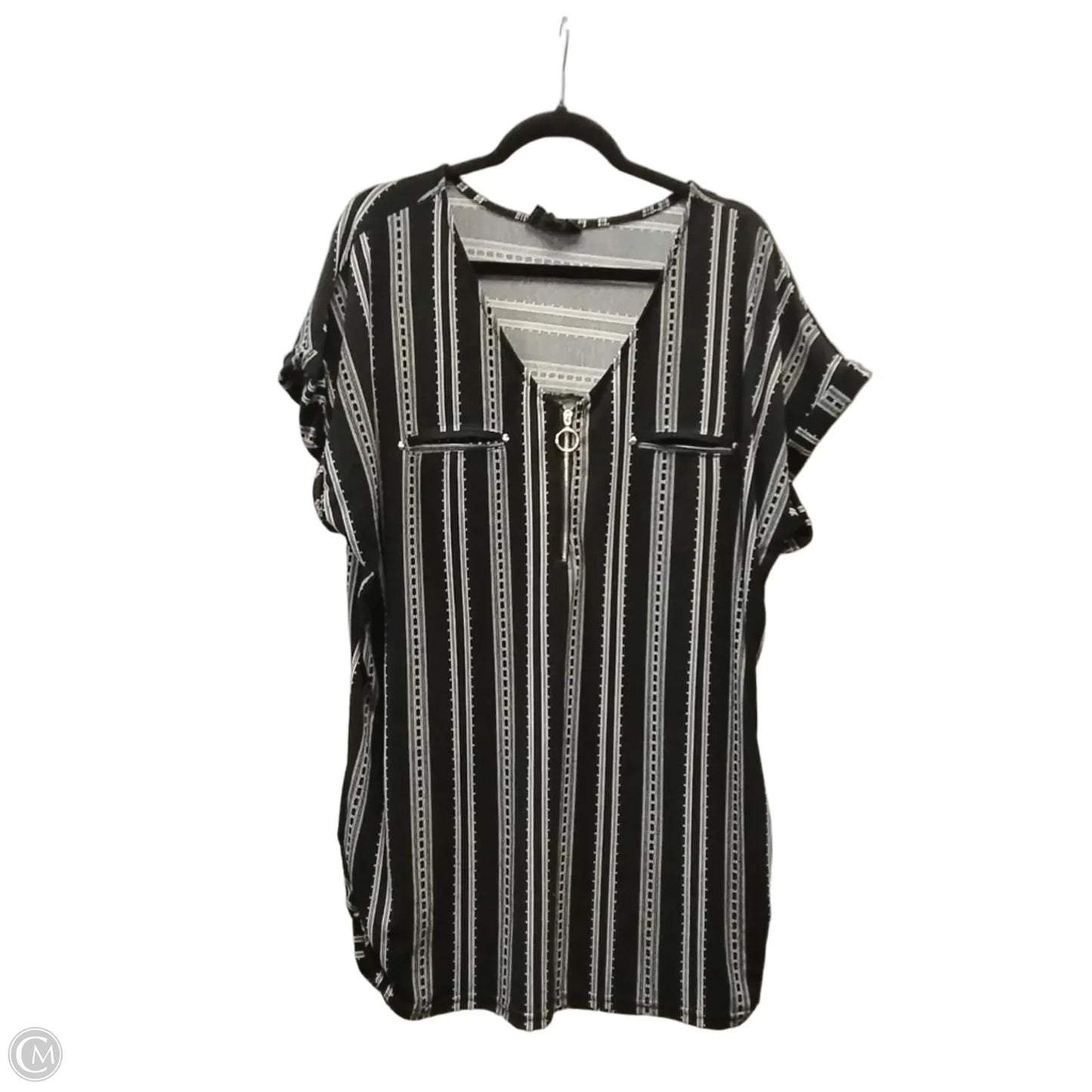Blouse Short Sleeve By Sweet Wanderer In Black & White, Size: 2x