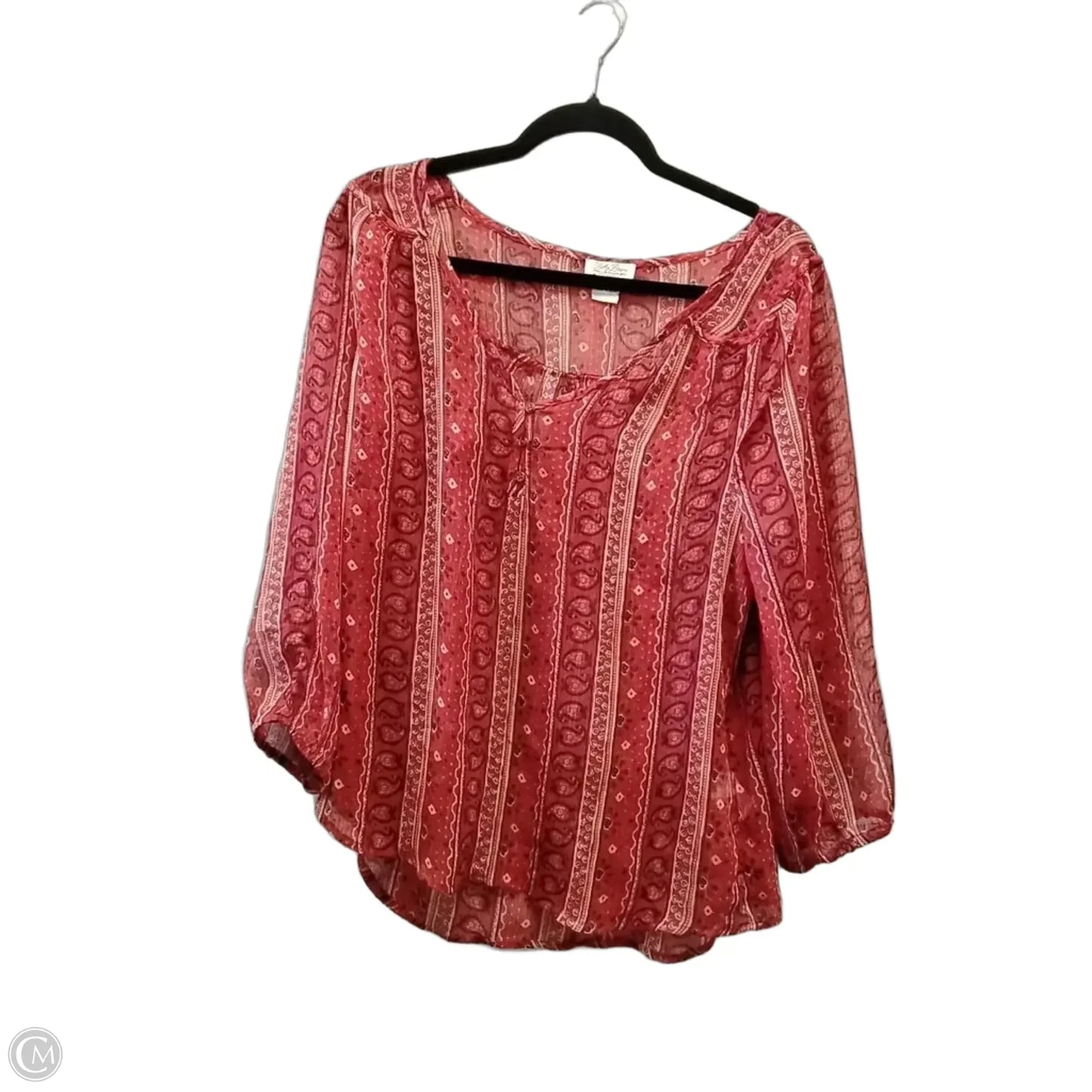 Blouse Long Sleeve By Lucky Brand In Red, Size: L