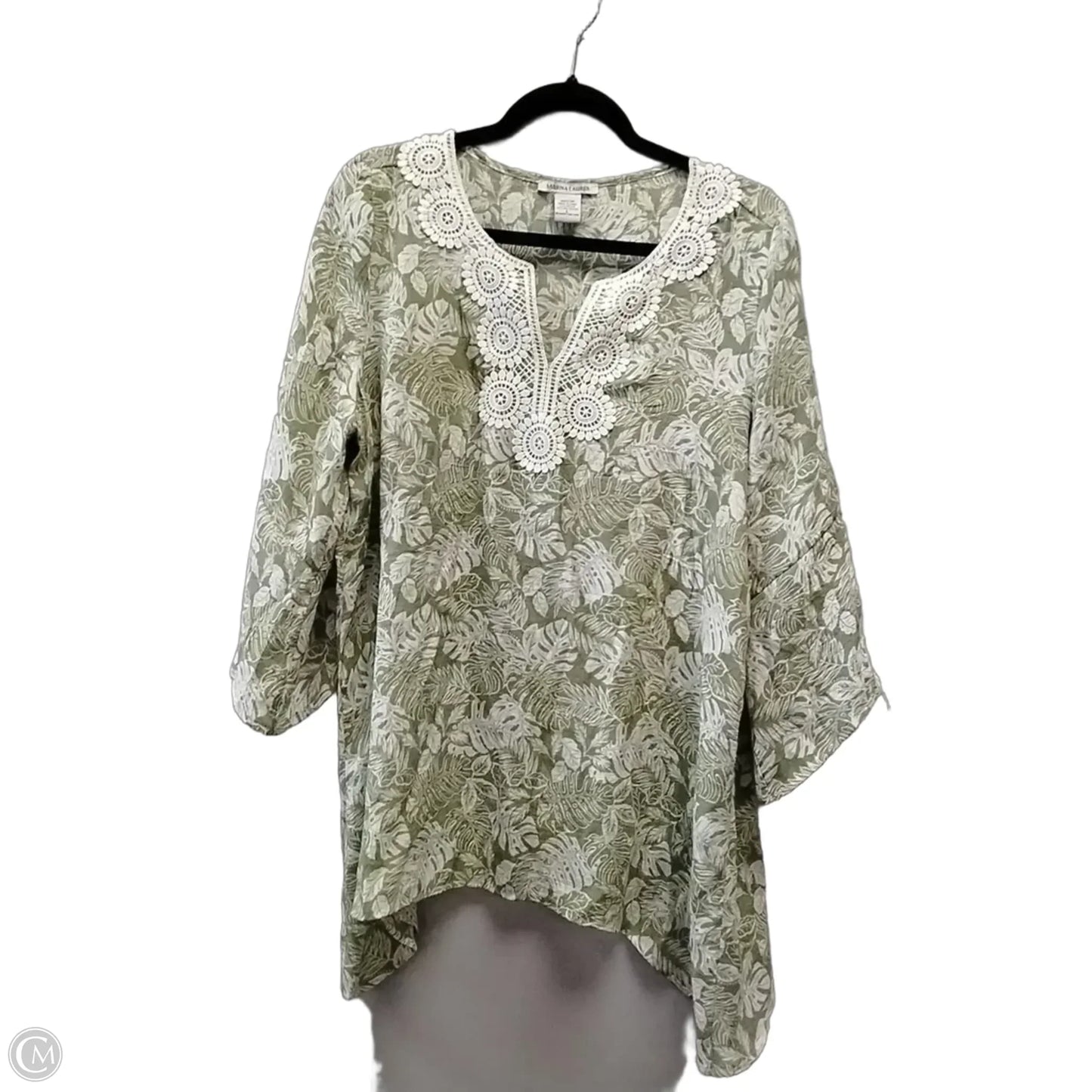 Blouse Long Sleeve By Cme In Green & White, Size: L