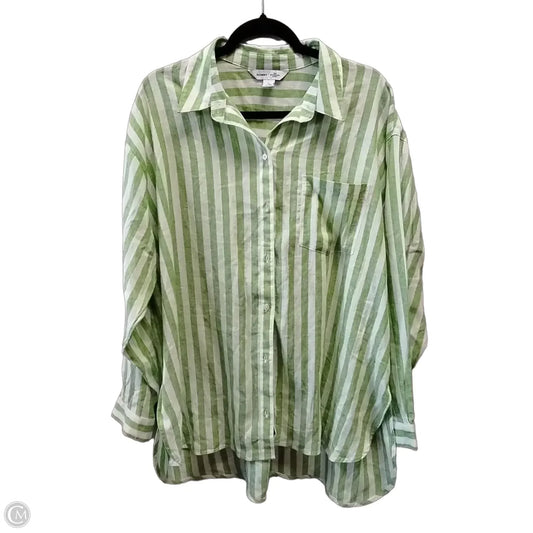 Blouse Long Sleeve By Old Navy In Green & White, Size: Xl