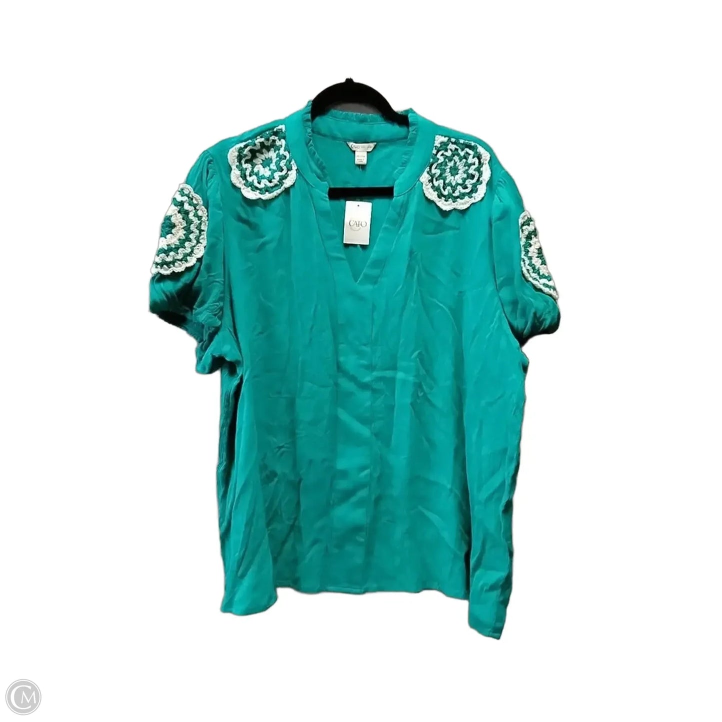 Blouse Short Sleeve By Cato In Green & White, Size: 1x