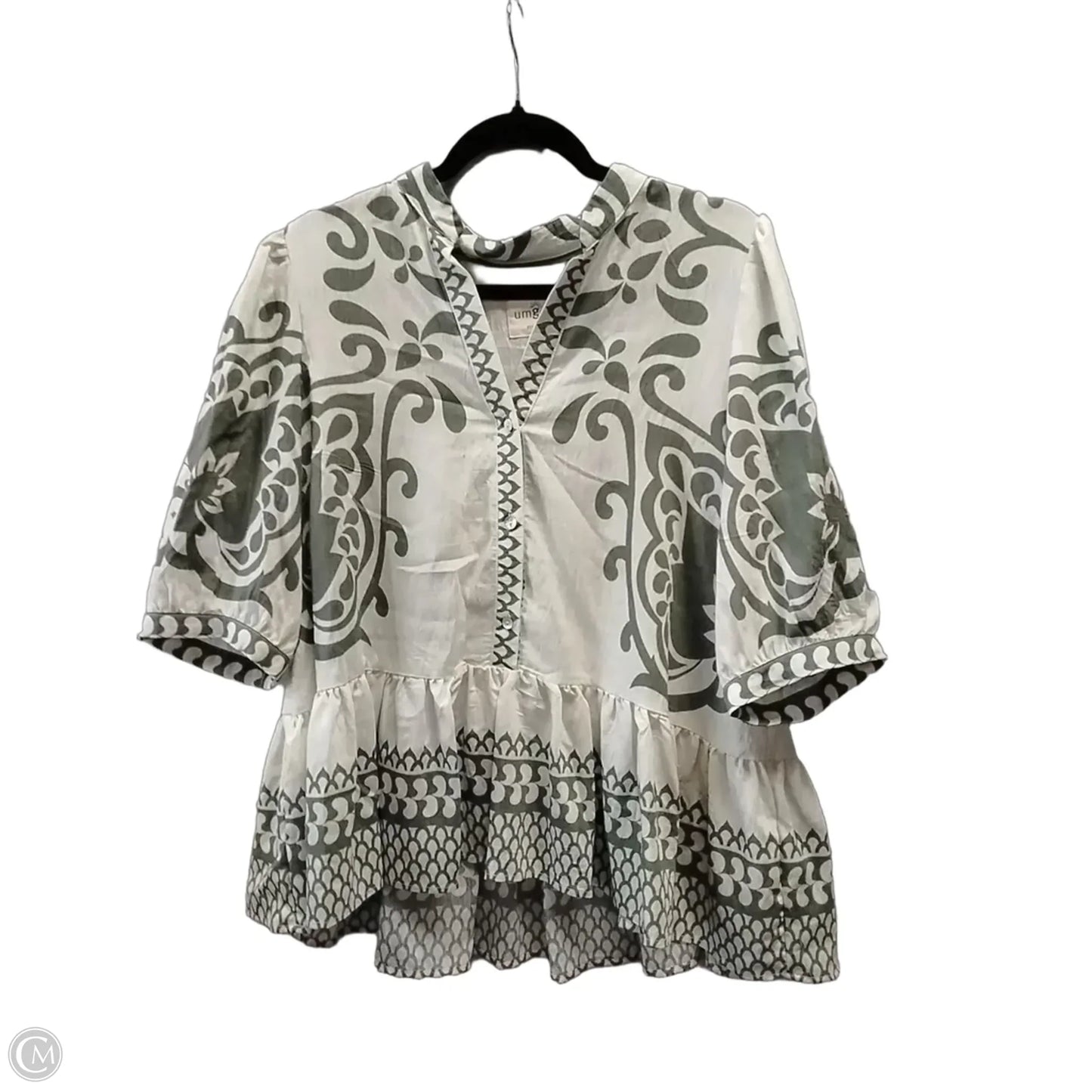 Blouse Short Sleeve By Umgee In Cream & Green, Size: L