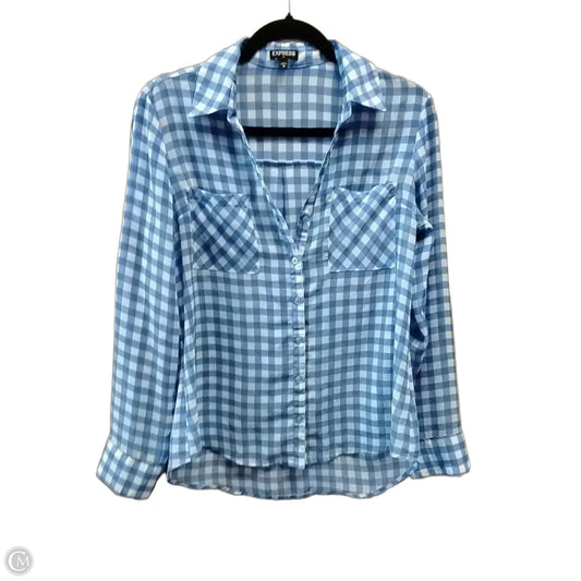 Blouse Long Sleeve By Express In Blue & White, Size: M