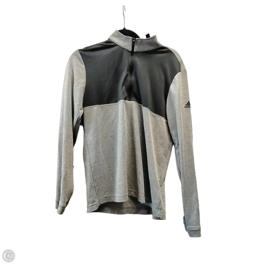 Athletic Top Long Sleeve Collar By Adidas In Black & Grey, Size: S