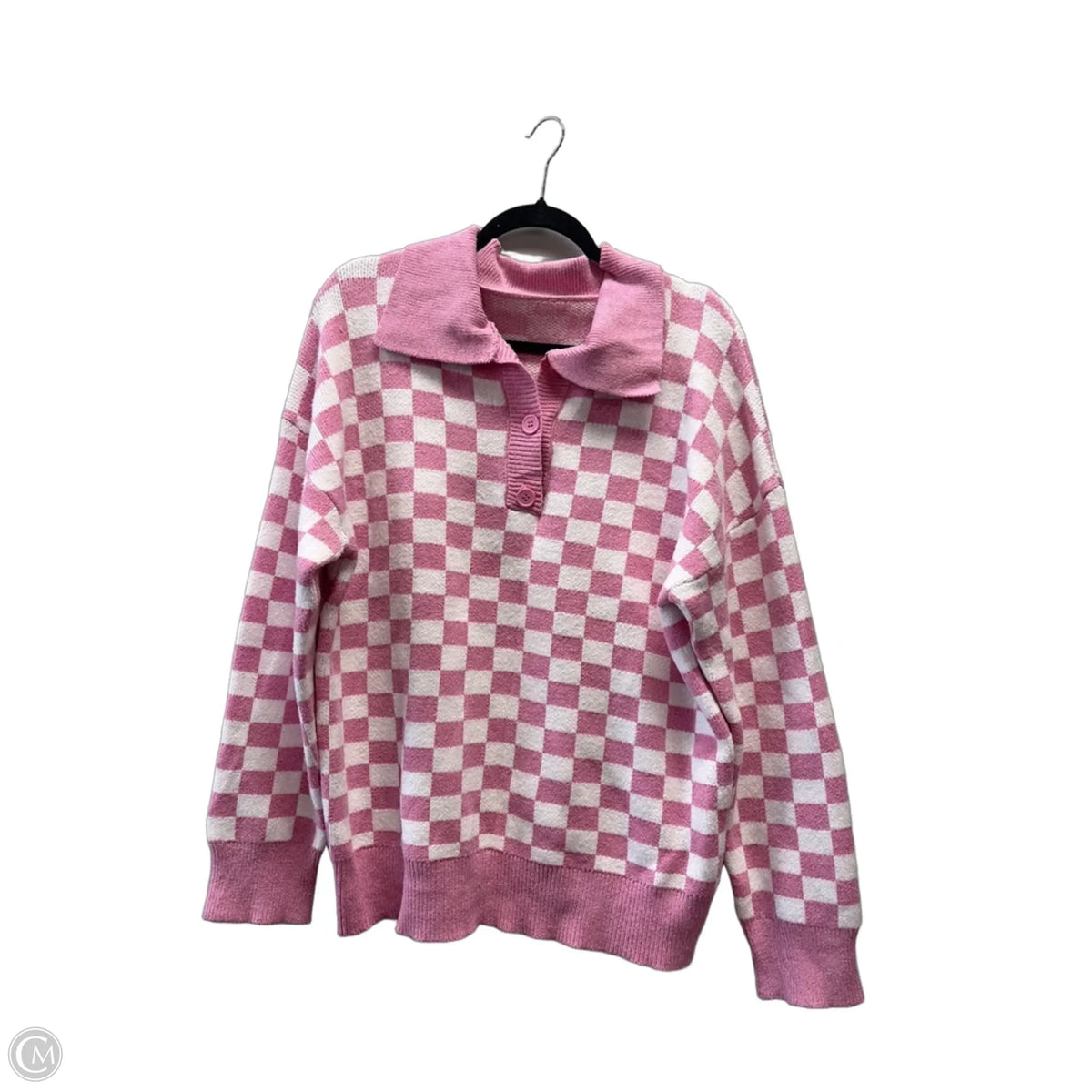 Sweater By Clothes Mentor In Checkered Pattern, Size: L