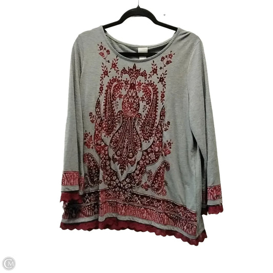 Top Long Sleeve By Chicos In Grey & Red, Size: L