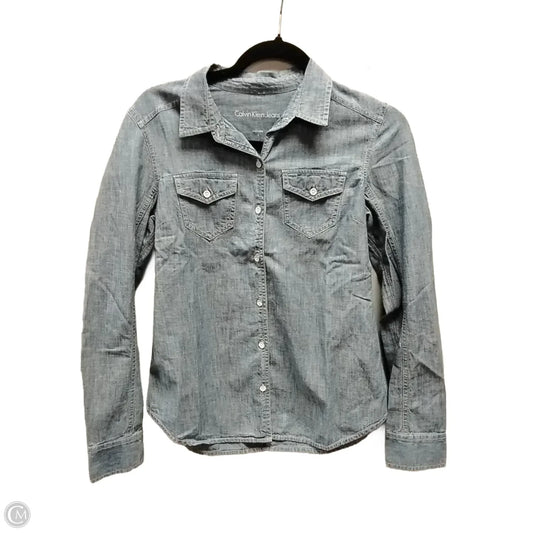 Top Long Sleeve By Calvin Klein In Blue, Size: S