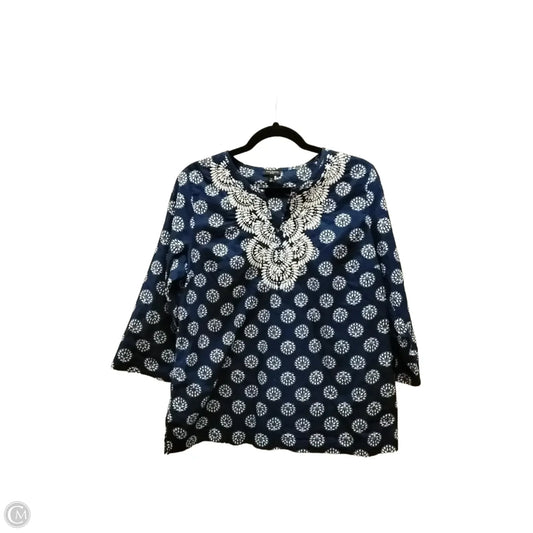 Blouse 3/4 Sleeve By Talbots In Blue & White, Size: Lp