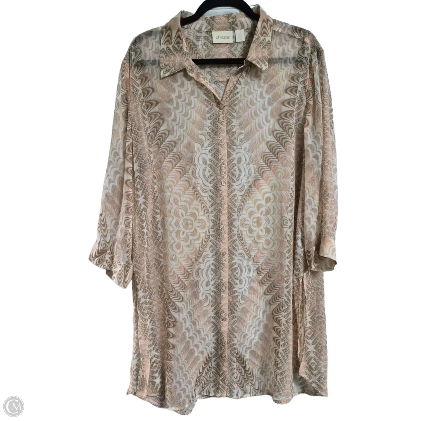 Blouse 3/4 Sleeve By Chicos In Geometric Pattern, Size: Xl