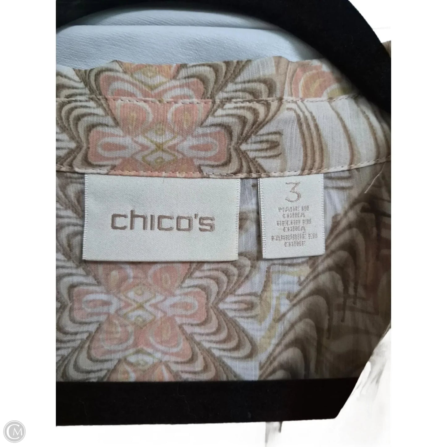 Blouse 3/4 Sleeve By Chicos In Geometric Pattern, Size: Xl