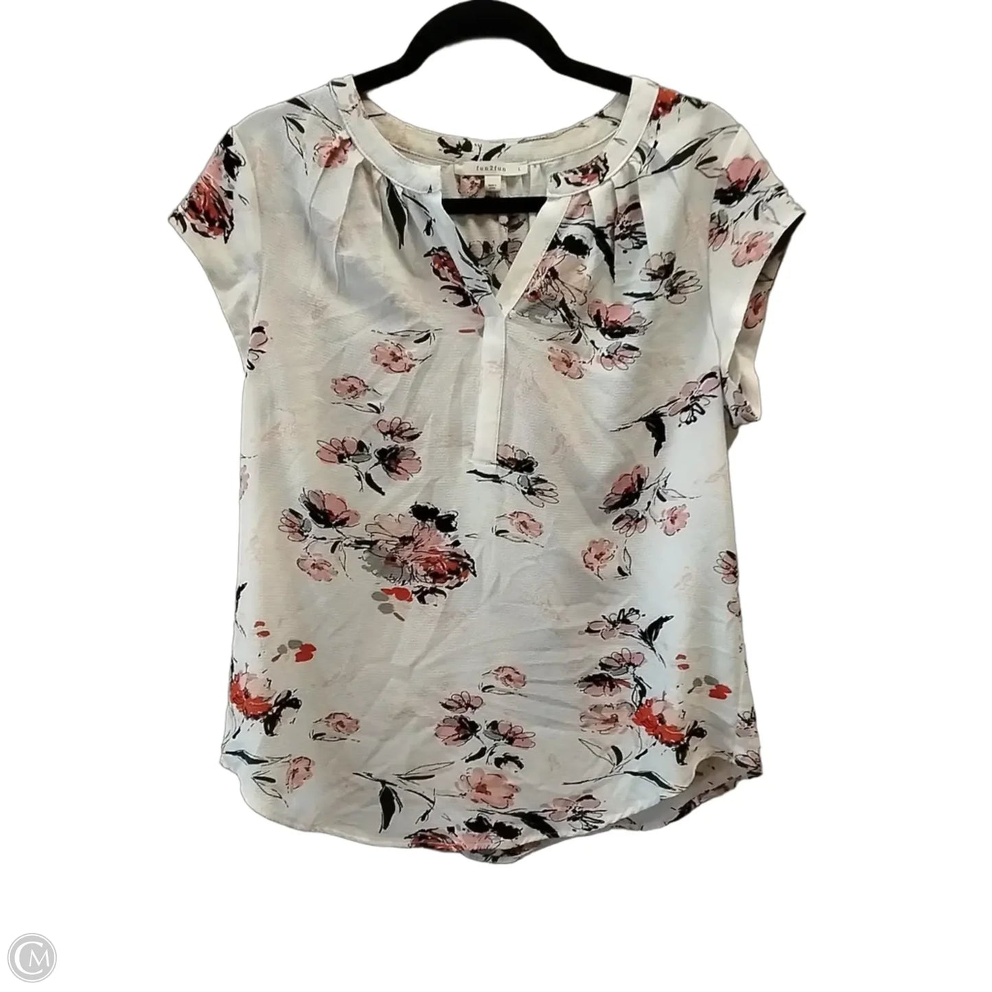 Blouse Short Sleeve By Cme In White, Size: L