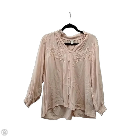 Blouse Long Sleeve By Cato In Pink, Size: L
