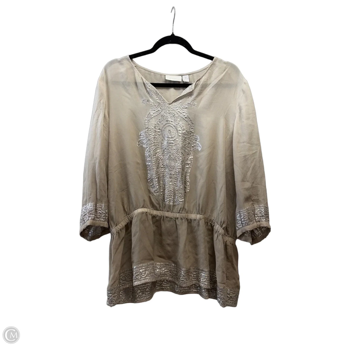 Blouse Long Sleeve By Chicos In Brown, Size: L